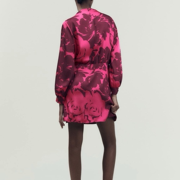 Zara Satin Effect Floral Mini Dress NWT size L - Picture 5 of 8